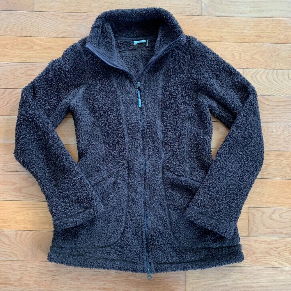 Athleta Teddy Bear Plush Fuzzy Fleece Full Zip Womens S Jacket Sweatshirt Brown